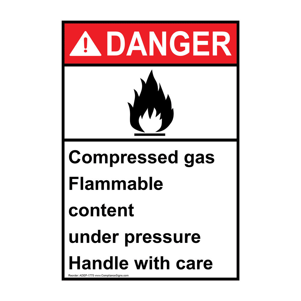 Portrait ANSI DANGER Compressed Gas Handle With Care Sign with Symbol ADEP-1775