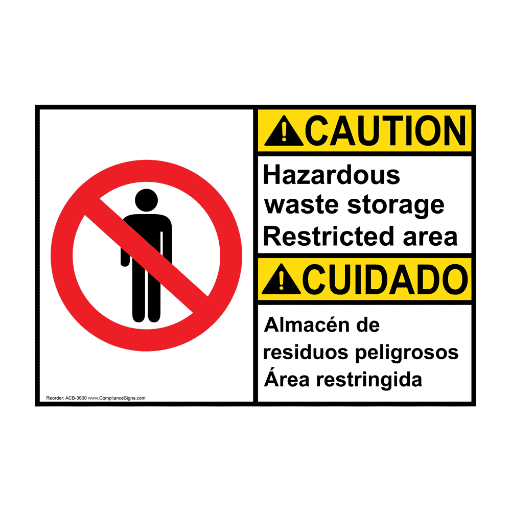 English + Spanish ANSI CAUTION Hazardous Waste Storage Sign With Symbol ACB-3600