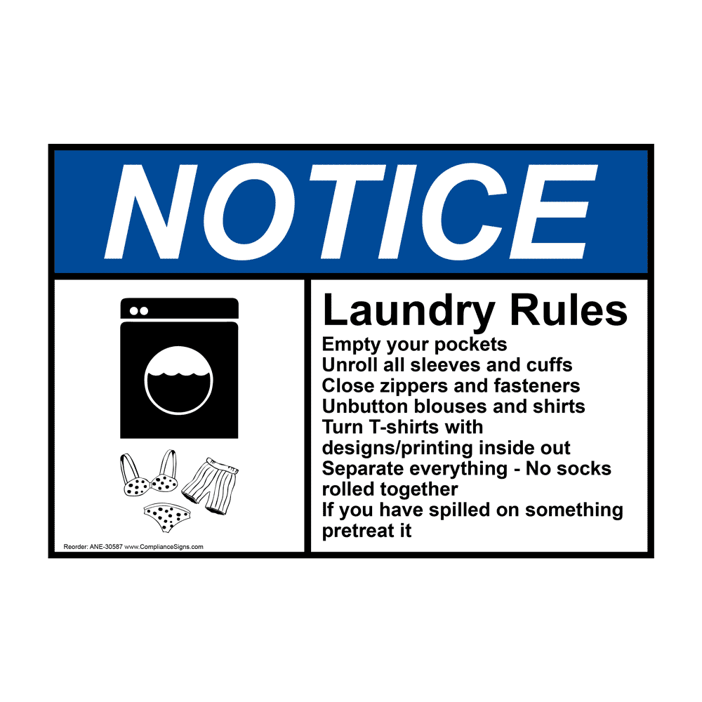 ANSI Laundry Rules Empty Your Pockets Sign With Symbol ANE30587