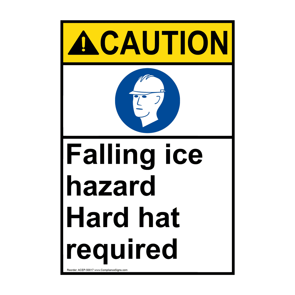 Portrait OSHA Falling Ice Hazard Sign With Symbol OCEP50017