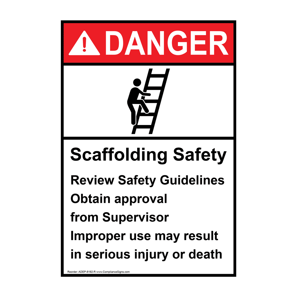 Portrait ANSI DANGER Scaffolding Safety Review Guidelines Sign ADEP8192R