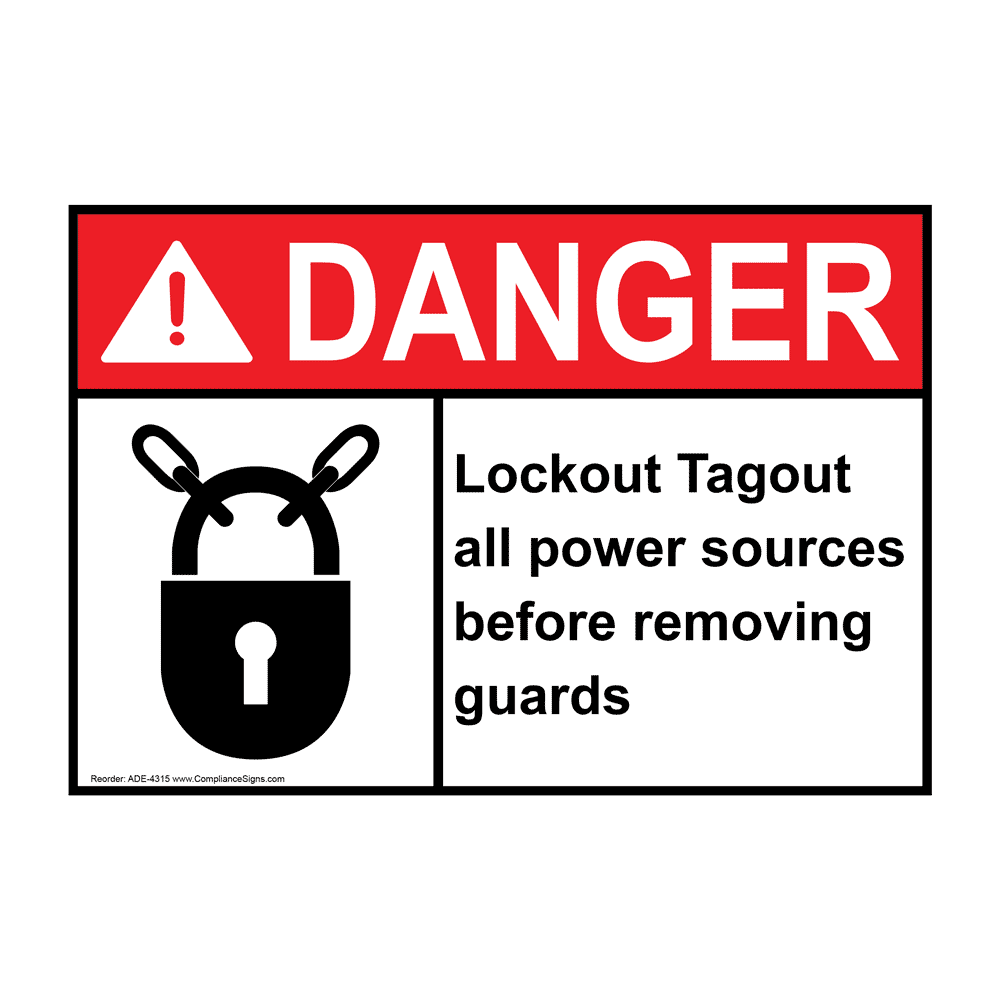 ANSI DANGER Lockout Tagout All Power Sources Sign with Symbol ADE-4315