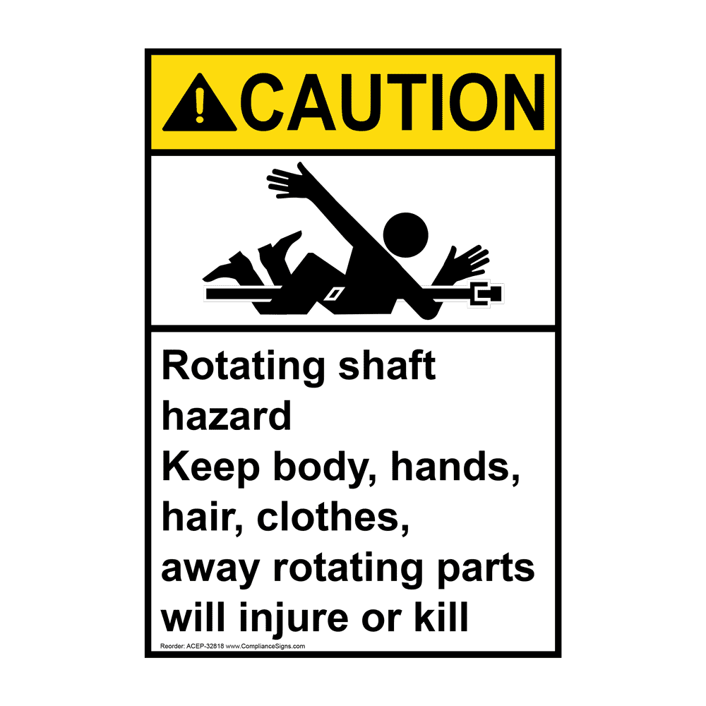 Portrait ANSI Rotating Shaft Hazard Sign With Symbol ACEP32818