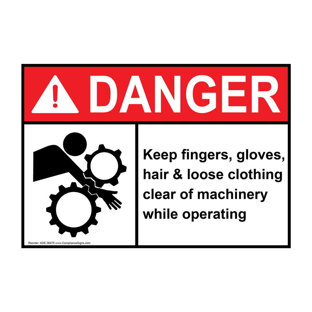 ANSI DANGER Keep fingers, gloves, hair & Sign with Symbol ADE-36475