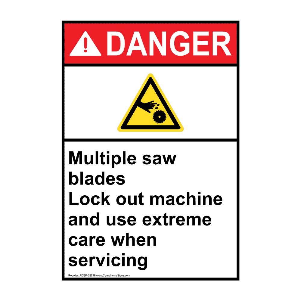 Portrait ANSI Multiple Saw Blades Sign With Symbol ADEP32799