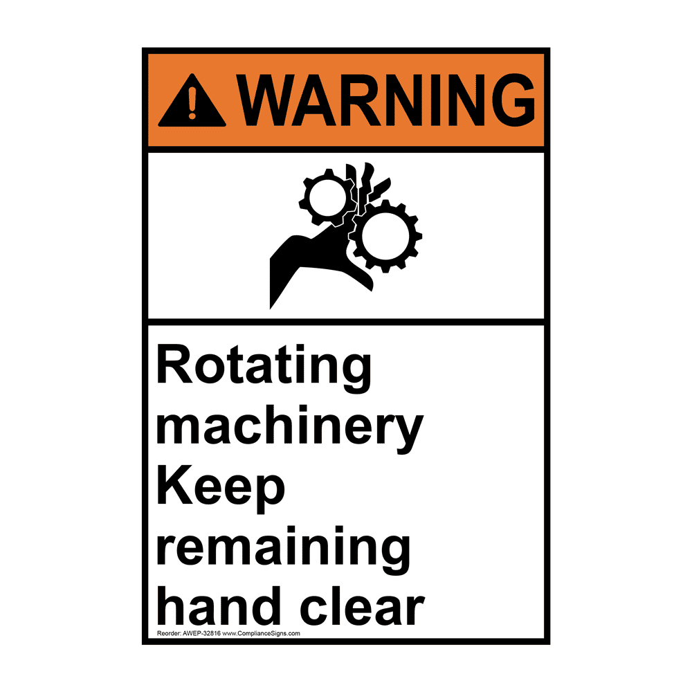 Portrait ANSI Rotating Shaft Hazard Sign With Symbol AWEP32818