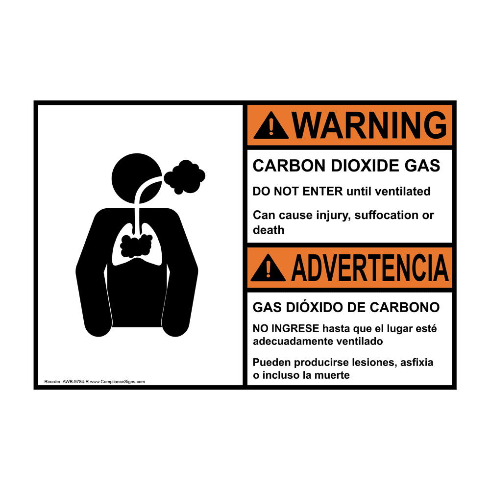 ANSI WARNING Carbon Dioxide Gas Do Not Enter Bilingual Sign AWB9784R