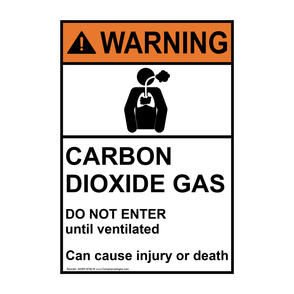 Portrait ANSI WARNING Carbon Dioxide Gas Do Not Enter Sign with Symbol AWEP-9782-R