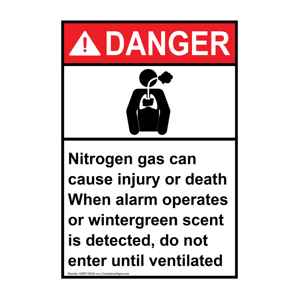 Portrait ANSI Nitrogen Gas Can Cause Sign With Symbol ADEP33045