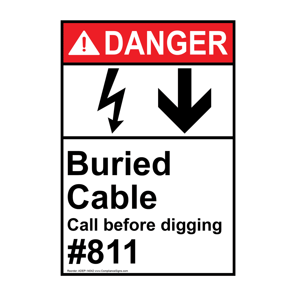 Portrait ANSI DANGER Buried Cable Call before digging #811 Sign with Symbol ADEP-14042