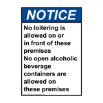 Portrait ANSI No Loitering Is Allowed On Or Sign ANEP-33409