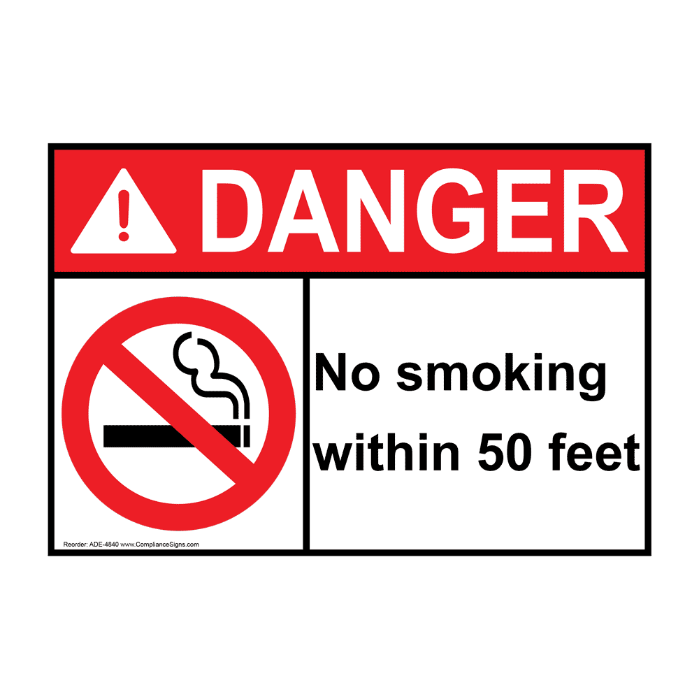 ANSI DANGER No Smoking Within 50 Feet Sign with Symbol ADE-4840