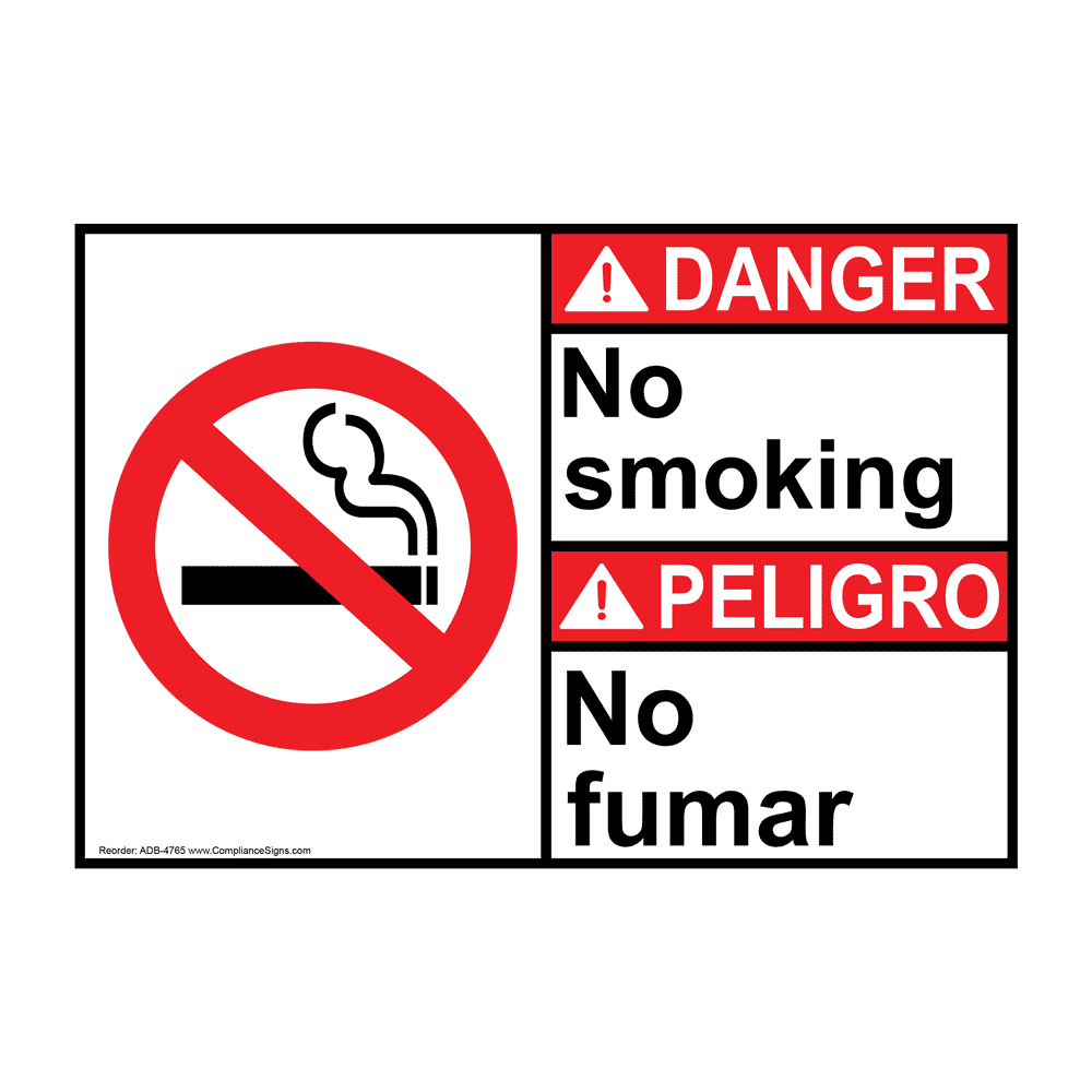 English + Spanish ANSI DANGER No Smoking Sign With Symbol ADB-4765