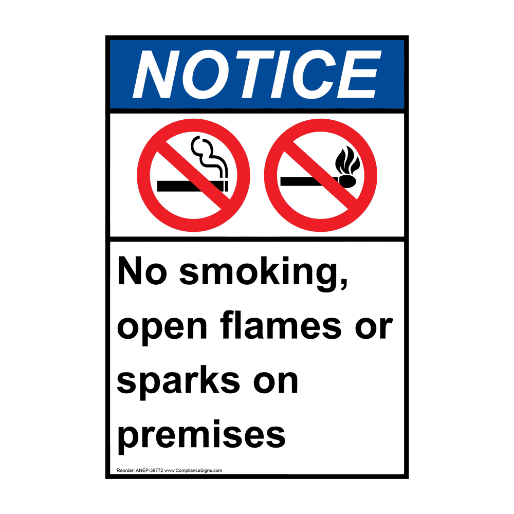 ANSI No Smoking, Open Flames Or Sparks Sign With Symbol ANE-38772