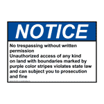 ANSI No Trespassing Without Written Permission Sign ANE-34307
