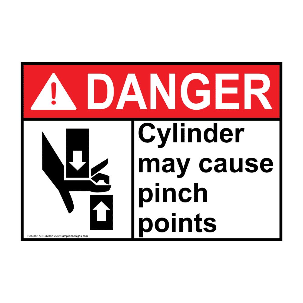 ANSI DANGER Cylinder may cause pinch points Sign with Symbol ADE-32862
