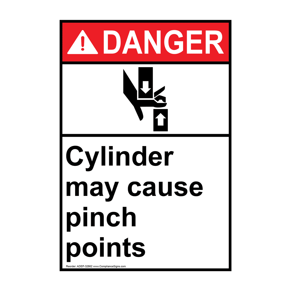 Portrait ANSI DANGER Cylinder may cause Sign with Symbol ADEP-32862
