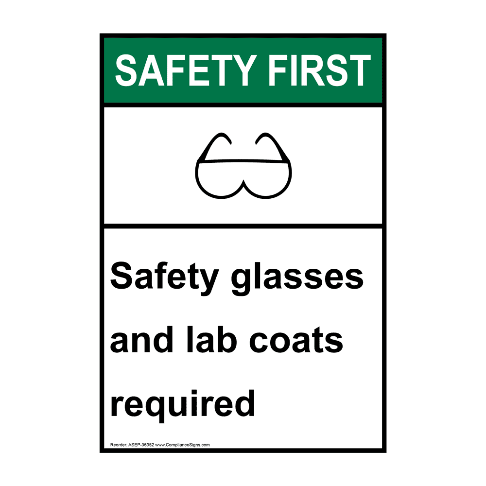 ANSI Safety Glasses And Lab Coats Required Sign With Symbol ASE36352