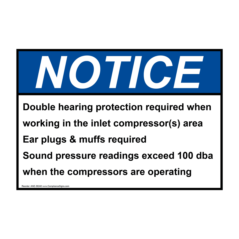 ANSI Double Hearing Protection Required When Sign ANE36240