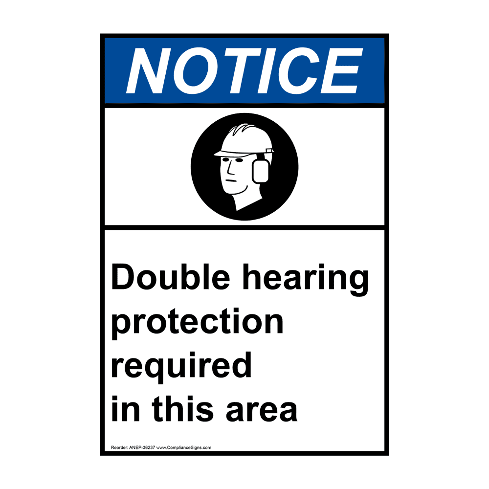 Portrait ANSI Double Hearing Protection Sign With Symbol ANEP36237