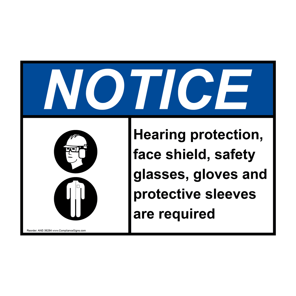 ANSI NOTICE Hearing protection, face shield, Sign with Symbol ANE-36284