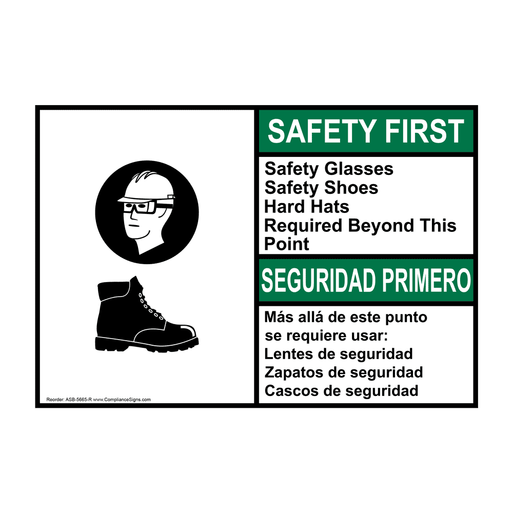 ANSI SAFETY FIRST Safety Glasses Safety Bilingual Sign ASB5665R PPE