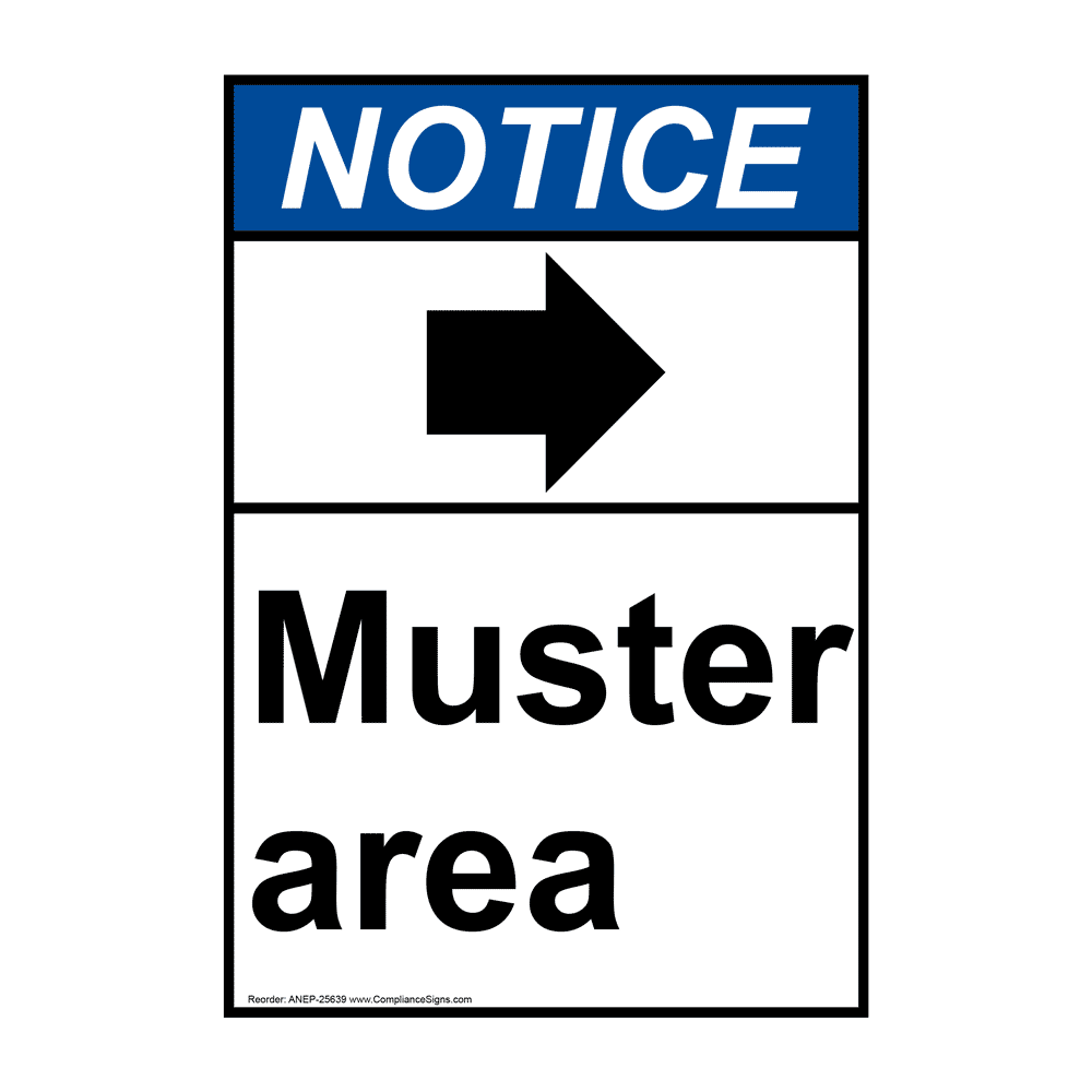 Portrait ANSI Muster Area Sign With Symbol ANEP25638