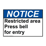 ANSI Restricted Area Press Bell For Entry Sign ANE-37302