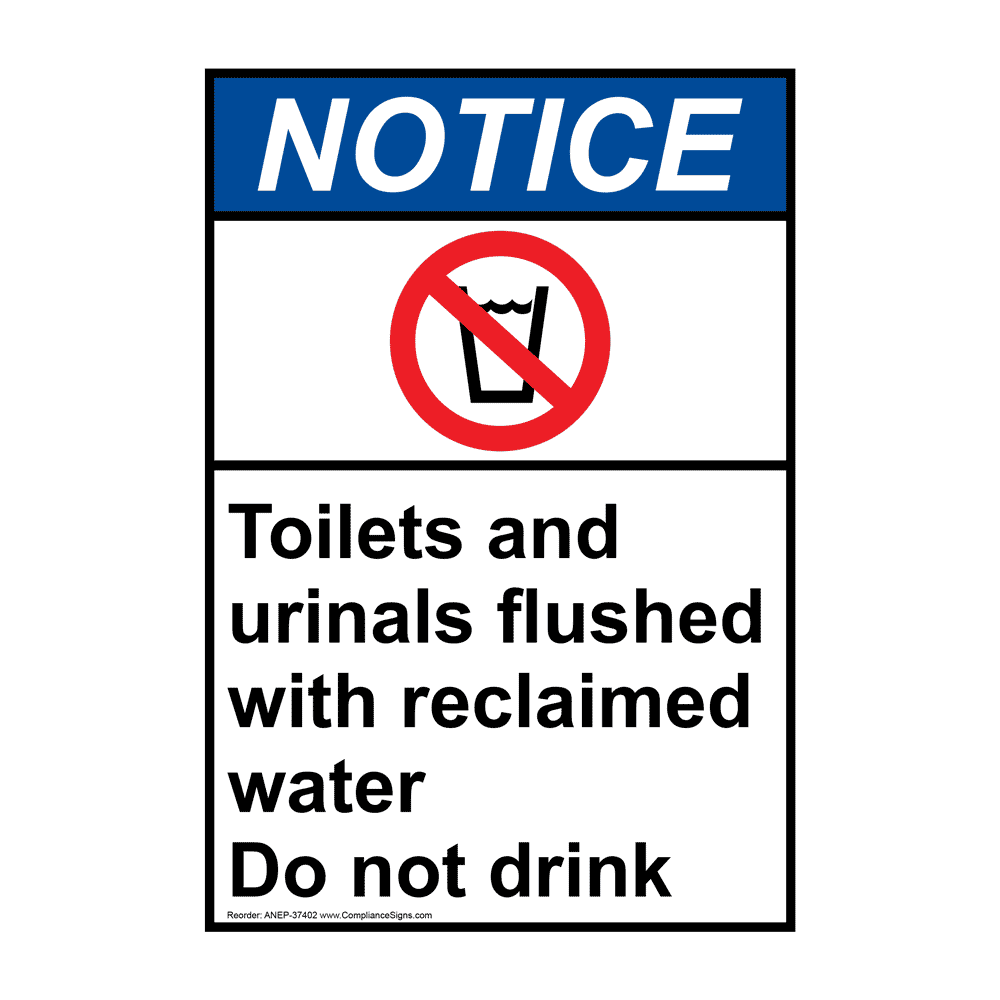 Portrait ANSI NOTICE Toilets and urinals Sign with Symbol ANEP-37402