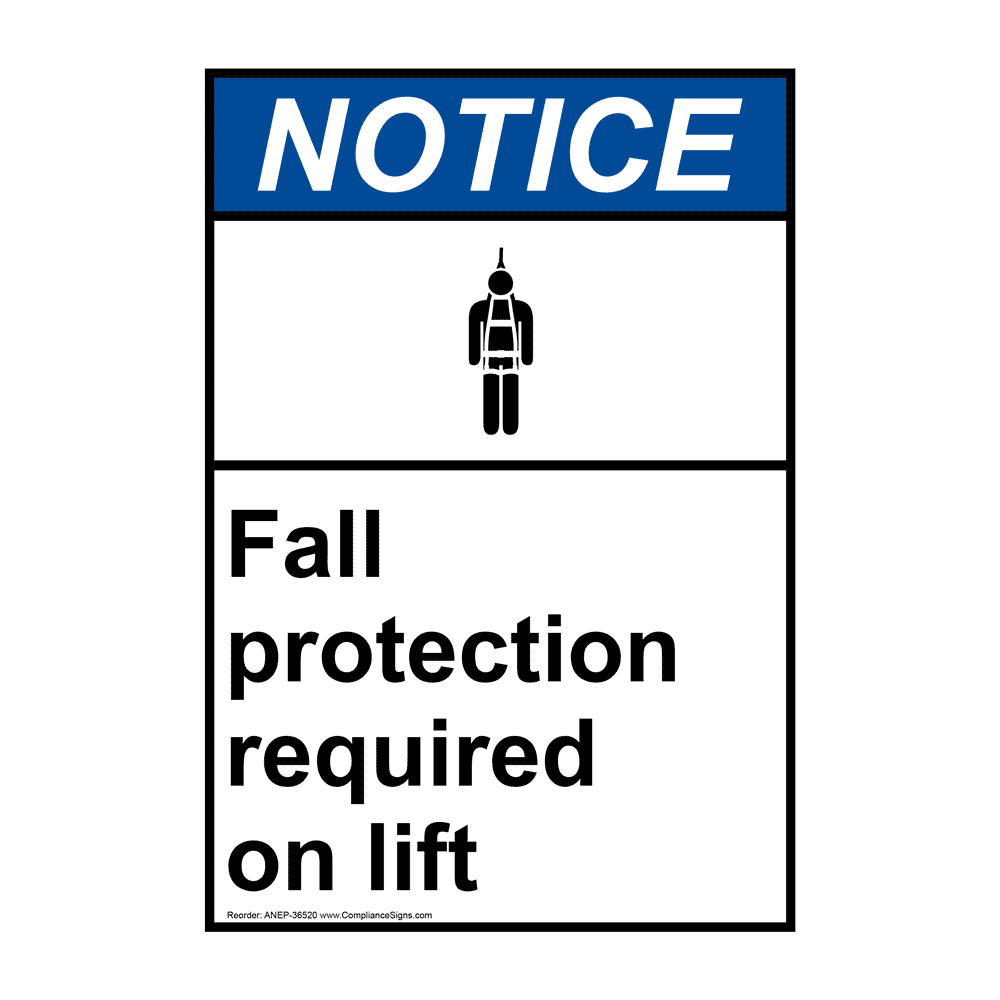 ANSI Fall Protection Required On Lift Sign With Symbol ANE36520