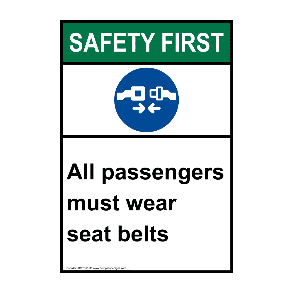 ANSI All Passengers Must Wear Seat Belts Sign With Symbol ASE-50111