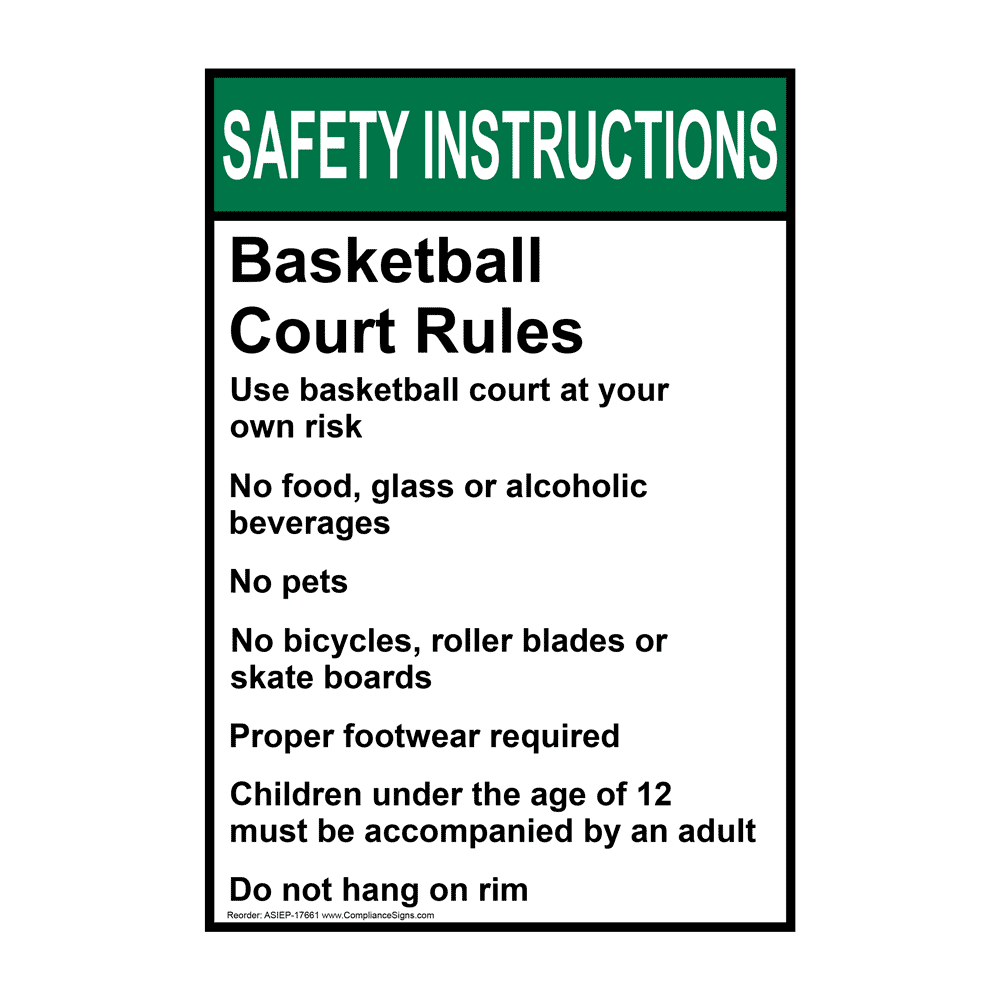 Portrait ANSI Basketball Court Rules Use Basketball Sign