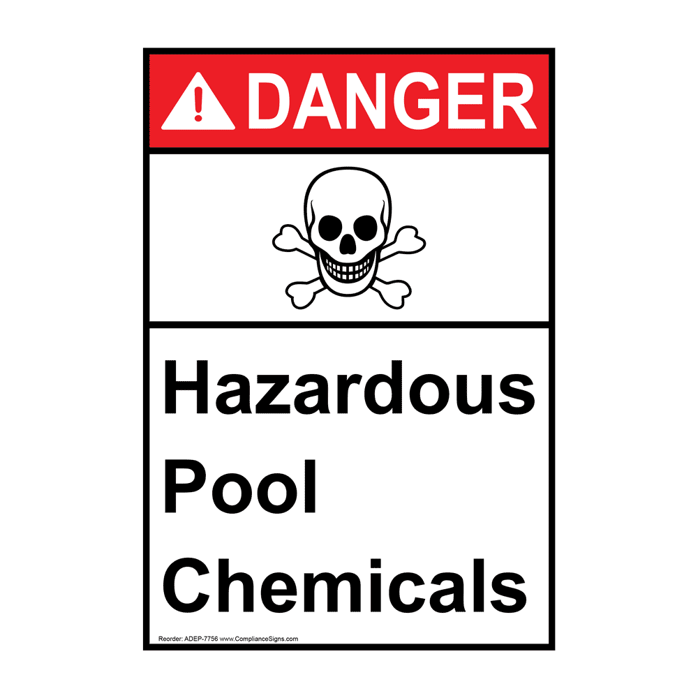 Portrait ANSI DANGER Hazardous Pool Chemicals Sign ADEP7756 Recreation
