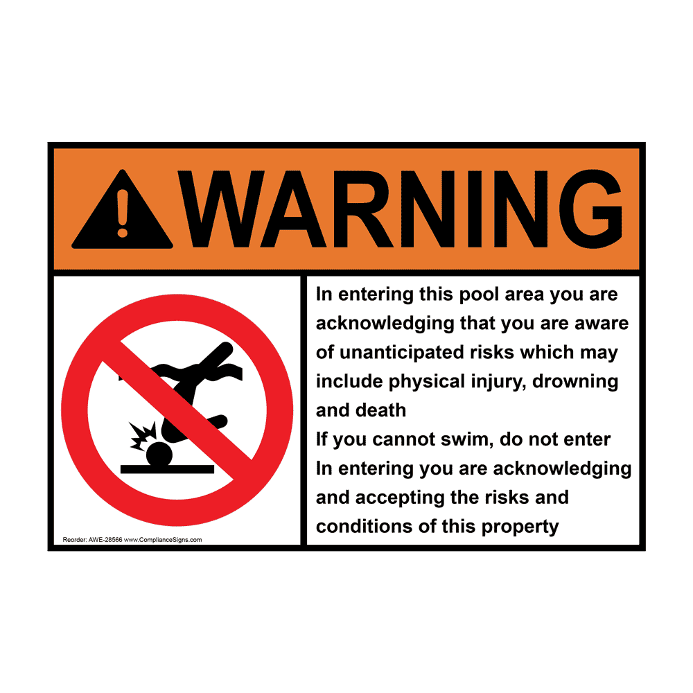 ANSI WARNING In entering this pool Sign with Symbol AWE-28566