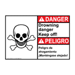 ANSI DANGER Drowning Danger Keep Off! Bilingual Sign ADB-8036