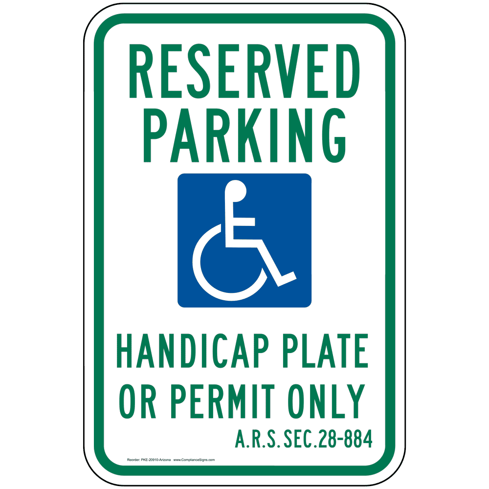 ADA Reserved Parking A.R.S. Sec. 28884 Sign PKE20910Arizona