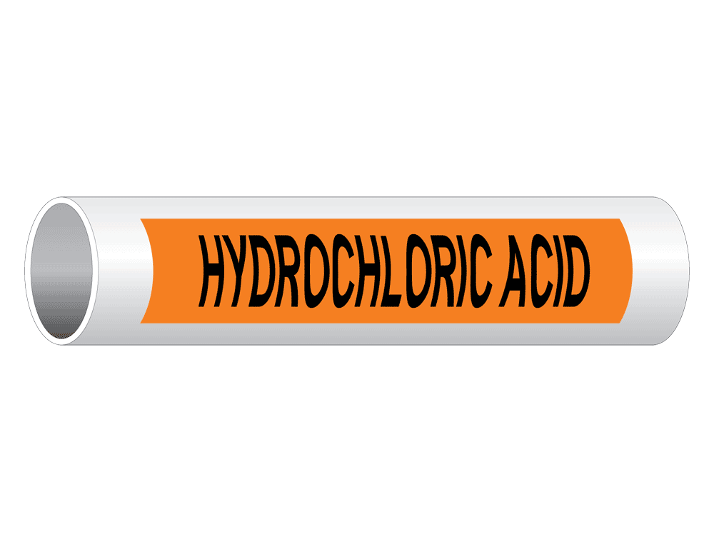 ASME A13.1 Hydrochloric Acid Pipe Label PIPE-23720_Black_on_Orange