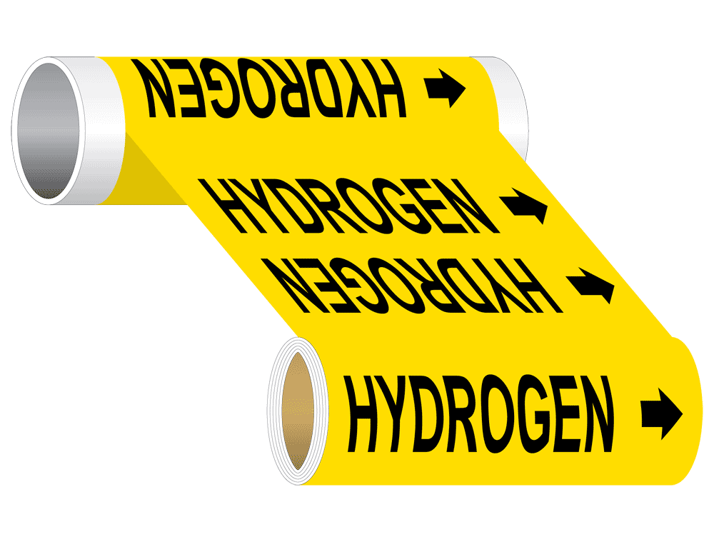 ASME A13.1 Hydrogen Wide Pipe Label PIPE-23725_WideRoll_Black_on_Yellow