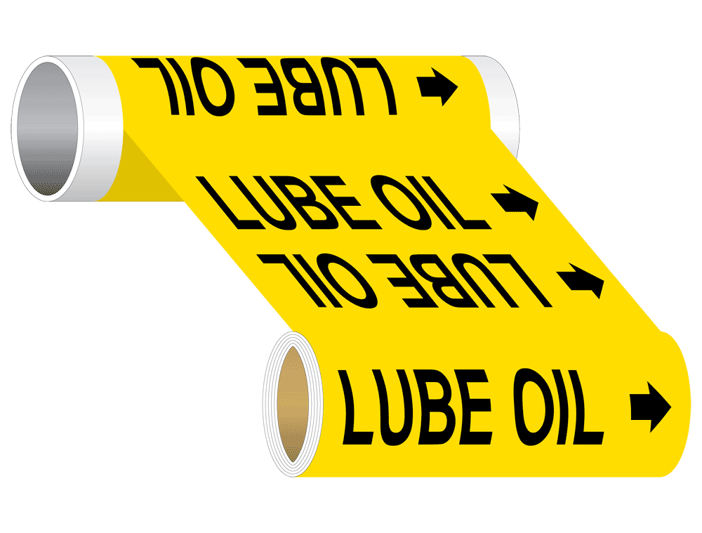 ASME A13.1 Lube Oil Wide Pipe Label PIPE-23845_WideRoll_Black_on_Yellow