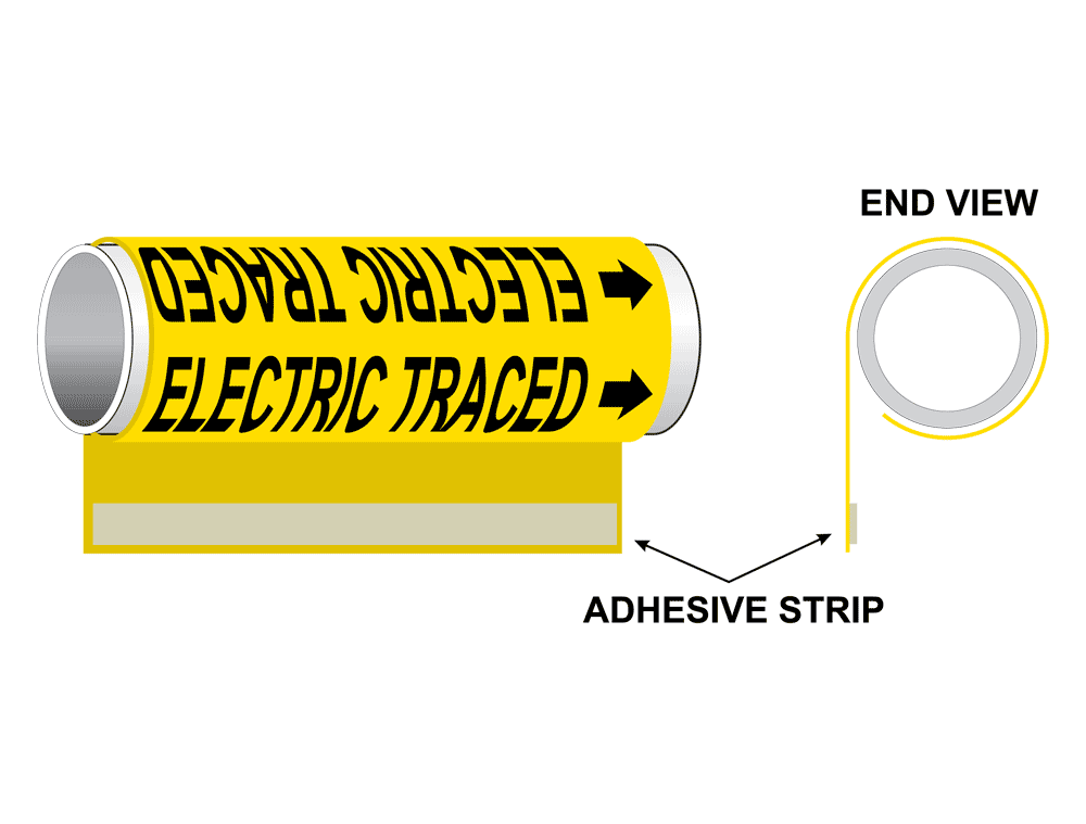 ASME A13.1 Electric Traced Wide Pipe Label PIPE23420WRBLKonYLW
