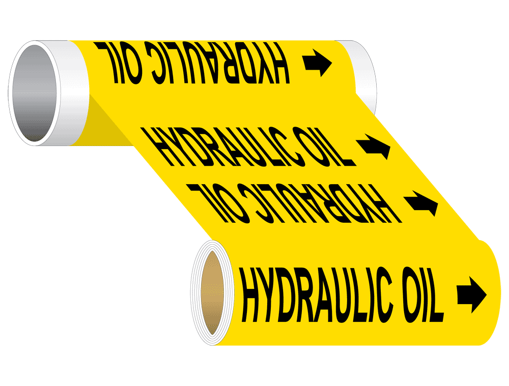 ASME A13.1 Hydraulic Oil Wide Pipe Label PIPE23705WRBLKonYLW