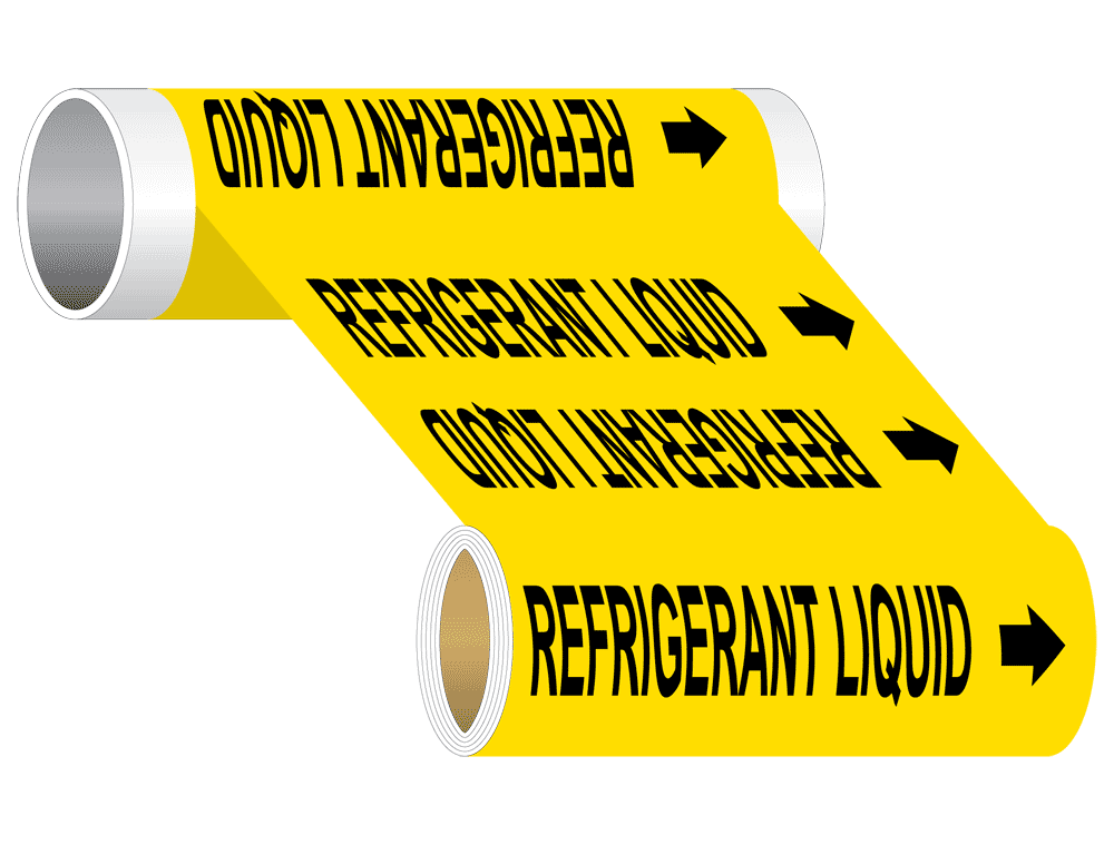 ASME A13.1 Refrigerant Liquid Wide Pipe Label PIPE24075WRBLKonYLW