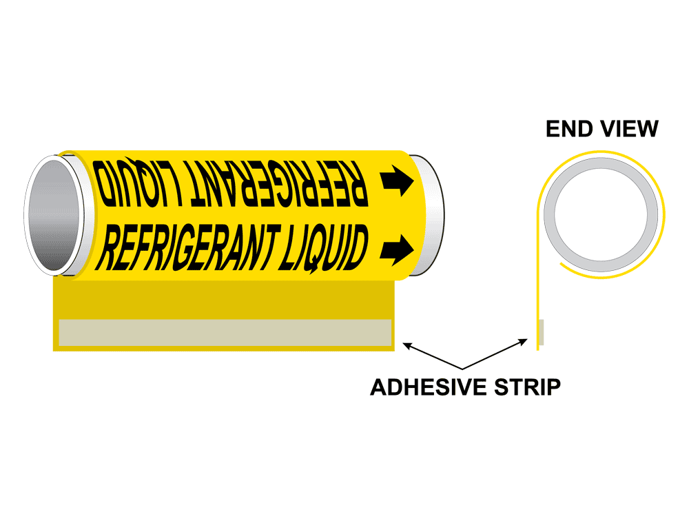ASME A13.1 Refrigerant Liquid Wide Pipe Label PIPE24075WRBLKonYLW