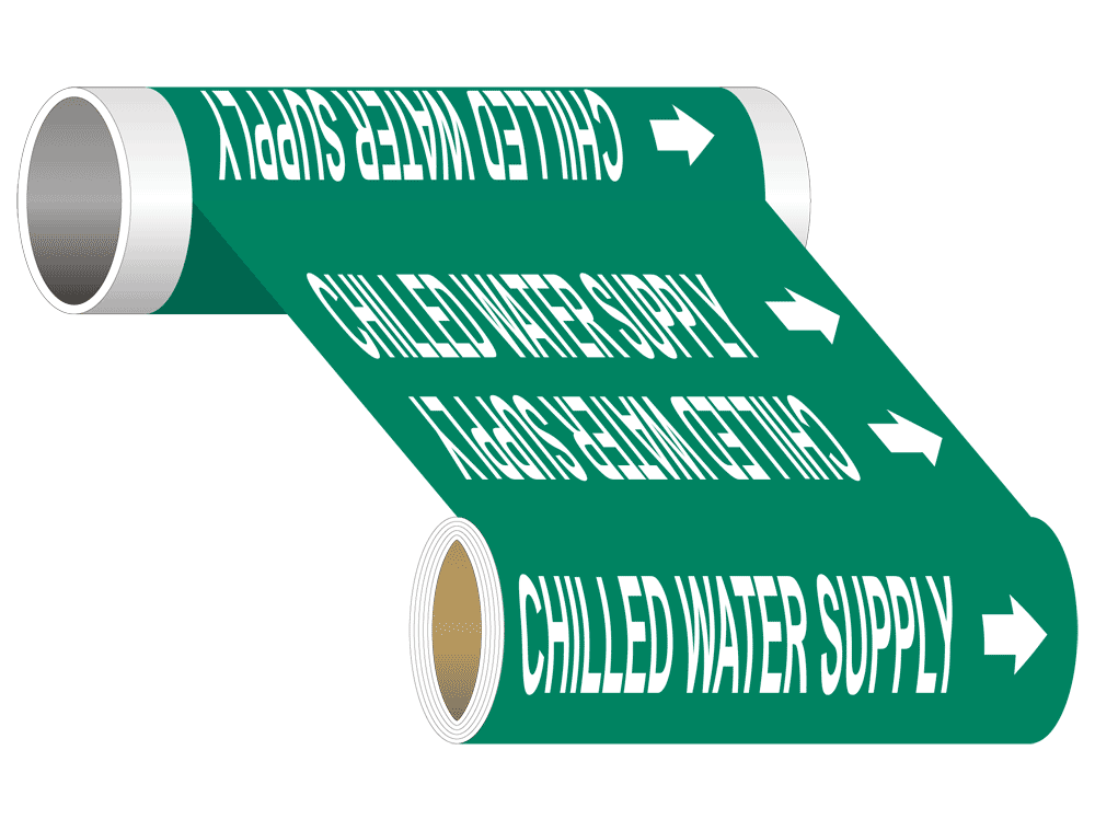 ASME A13.1 Chilled Water Supply Wide Pipe Label PIPE-23190_WideRoll_White_on_Green