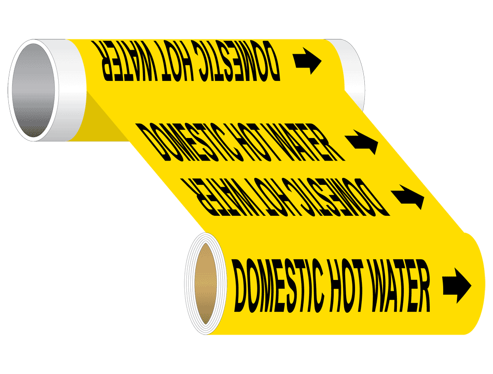 ASME A13.1 Domestic Hot Water Wide Pipe Label PIPE23375WRBLKonYLW