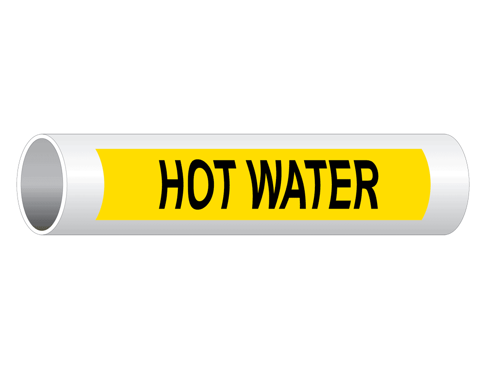 ASME A13.1 Hot Water Pipe Label PIPE-23660_Black_on_Yellow