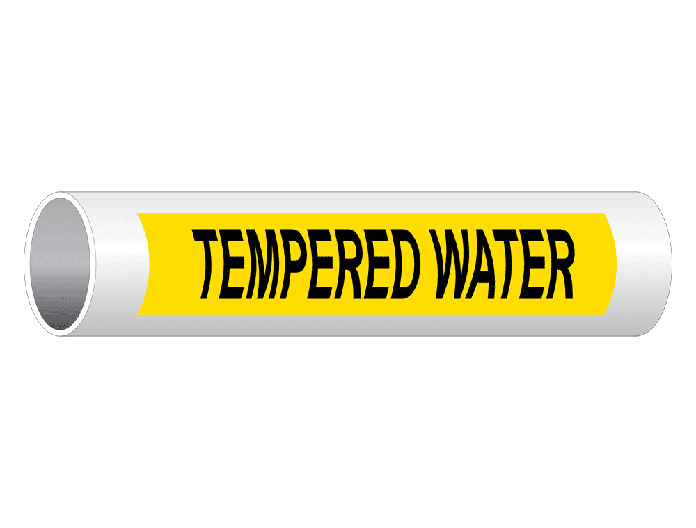 ASME A13.1 Tempered Water Pipe Label PIPE24320BLKonYLW