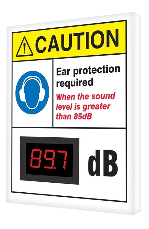 12 x 10 ANSI Caution Decibel Meter Sign - Ear Protection Required