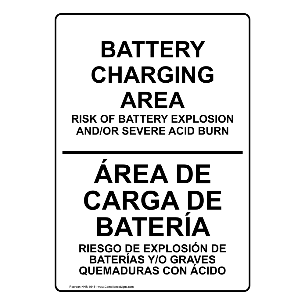 Battery Charging Area Risks Bilingual Sign NHB16461 Process Hazards