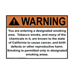ANSI WARNING Entering A Designated Smoking Area Card Stock AWE-13108